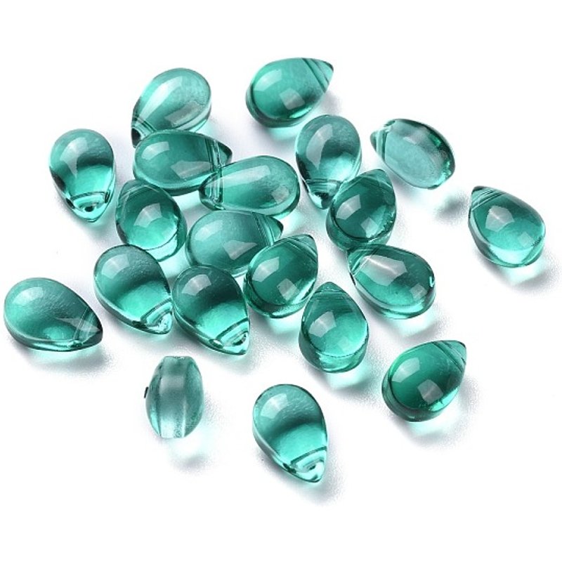 Perles en Verre Transparent en Forme de Goutte, Cyan Foncé, 9x6x5mm — Perles à bijoux