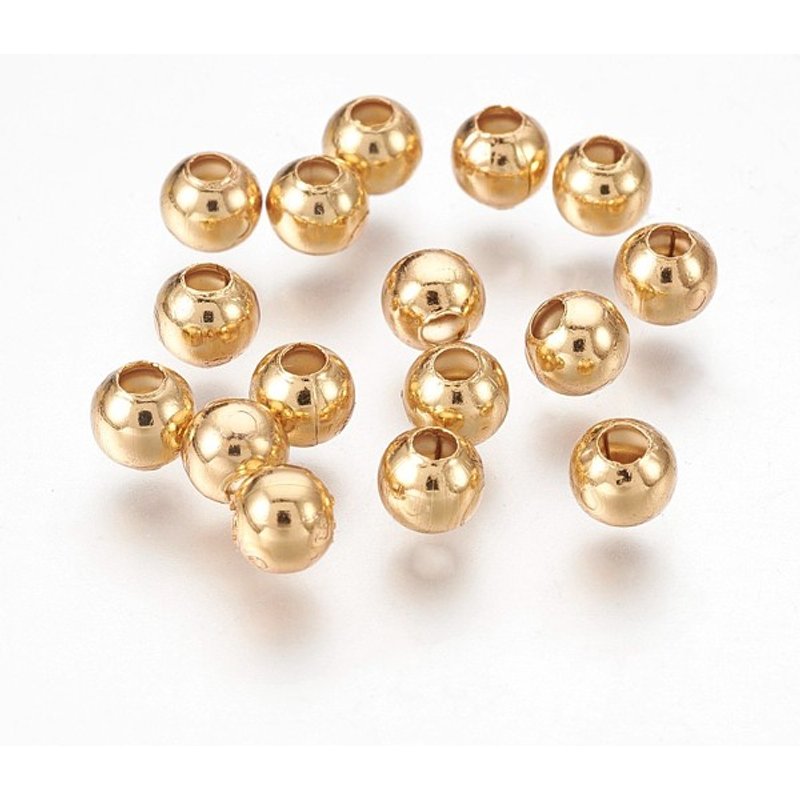 Perles rondes en acier inoxydable 304, plaquées or 18K, 5x4.5mm — Perles à bijoux