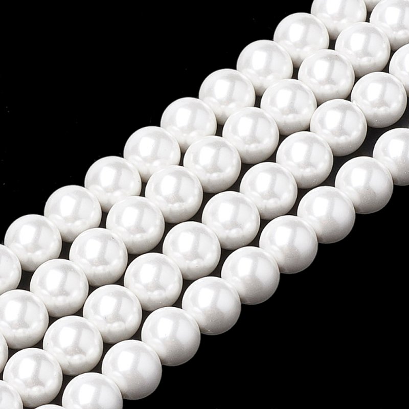 Brins de perles en coquillage, rondes blanches, 8-8.5mm, trou de 1mm — Perles à bijoux