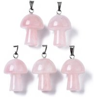 Natural Rose Quartz Mushroom Pendants with Stainless Steel Bails