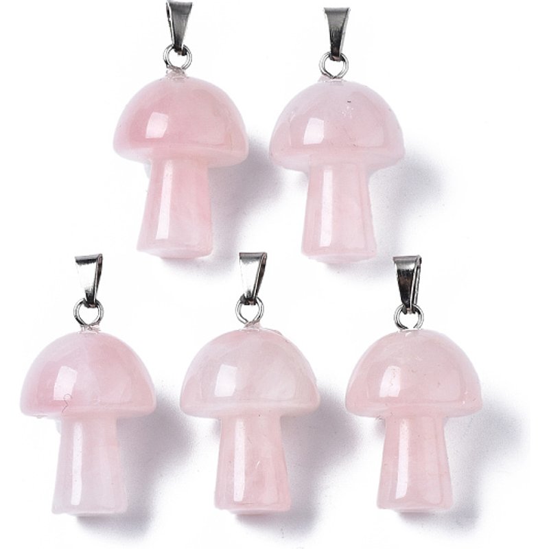 Natural Rose Quartz Mushroom Pendants with Stainless Steel Bails — Charms & Pendants