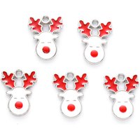 Pendentif en Émail en Alliage, Renne de Noël, Platine et Blanc — Breloques et pendentifs