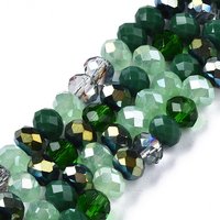 Electroplate Glass Beads Strands, Faceted Rondelle, Sea Green