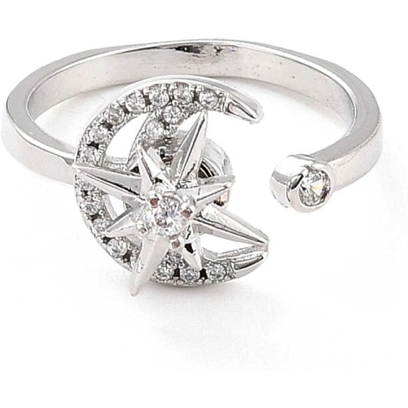 Bague Ouverte Rotative Lune & Étoile pour Femmes, Anneau Fidget Ajustable — Bijoux fantaisie