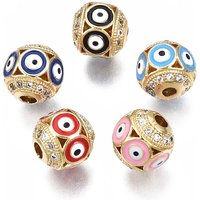 Brass Micro Pave Cubic Zirconia Beads with Enamel and Evil Eye — Jewelry Beads