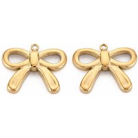 Ion Plating 304 Stainless Steel Bowknot Charm, 14K Gold Plated