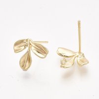 Brass Stud Earring Findings with Loop, 18K Gold Plated, Nickel Free