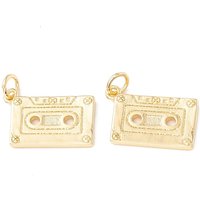 Pendants en laiton Cassette avec anneaux de saut, plaqué or 18K — Breloques et pendentifs
