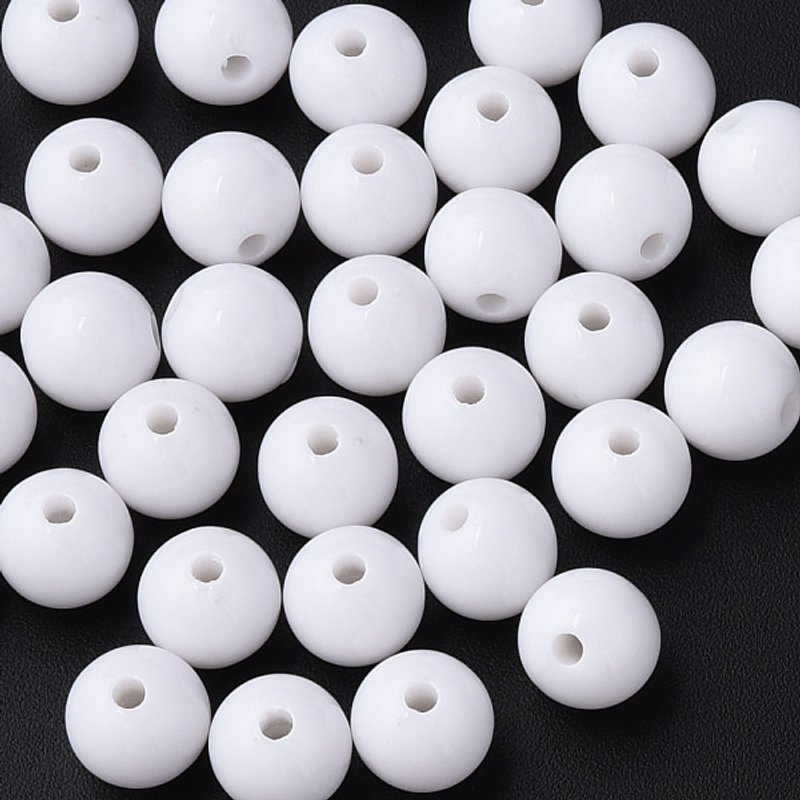 Perles Acryliques Opaques Rondes, Blanches, 12x11mm, 566pcs/500g — Perles à bijoux