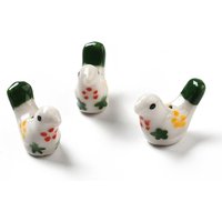 Perles en porcelaine imprimées à la main, Pigeon, Blanc, 12.5-13mm — Perles à bijoux