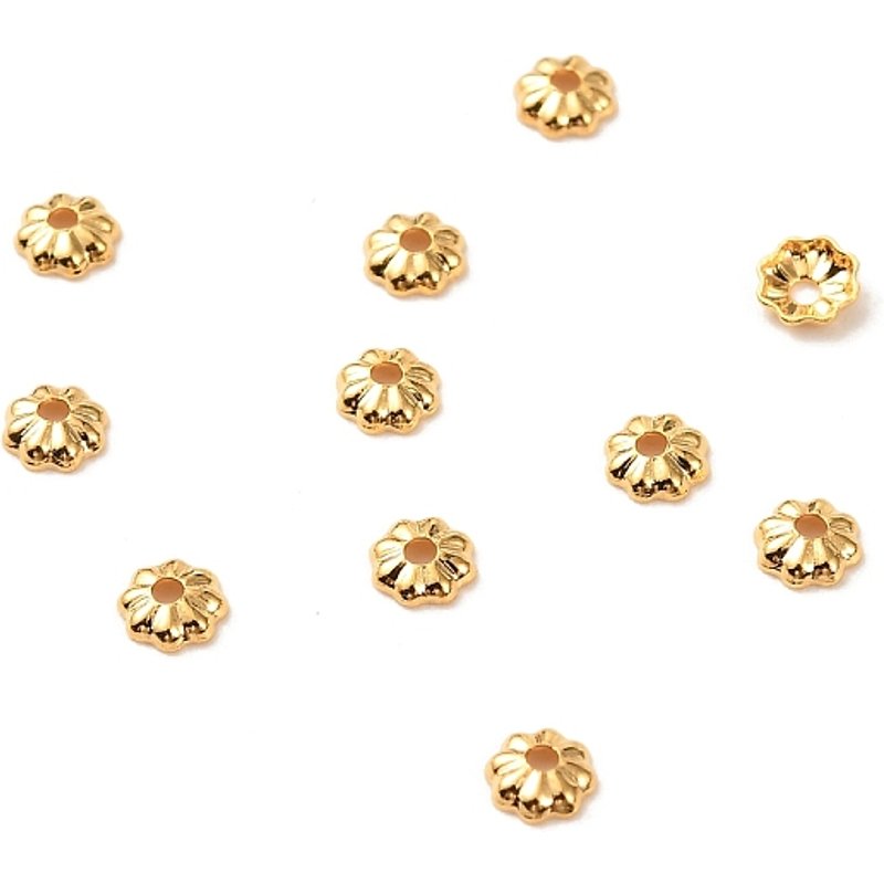 Capuchon de Perle en Laiton, Design Floral, Plaqué Or 18K, 3,5x1mm — Perles à bijoux