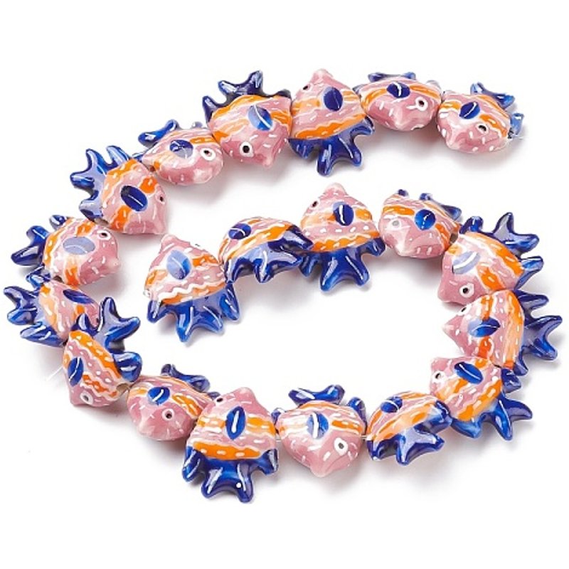 Perles en porcelaine faites à la main, poisson, bleu foncé, 17-18x21-22mm — Perles à bijoux