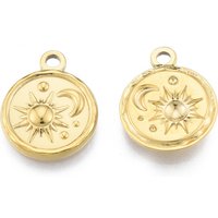 Pendentif en Acier Inoxydable 201 avec Soleil & Lune, Plaqué Or — Breloques et pendentifs