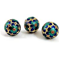 Handmade Cloisonne Beads, Enamel, Round, Green, 11mm — Jewelry Beads