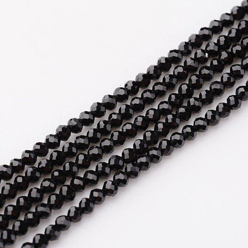 Brins de perles en spinelle noir naturel, ronds facettés, 2mm — Perles à bijoux