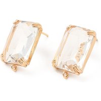 K9 Glass Stud Earring Findings with Light Gold Brass and Loops