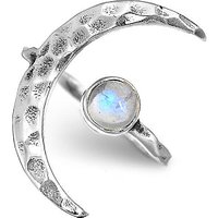 Natural Moonstone Crescent Moon Open Cuff Ring for Women