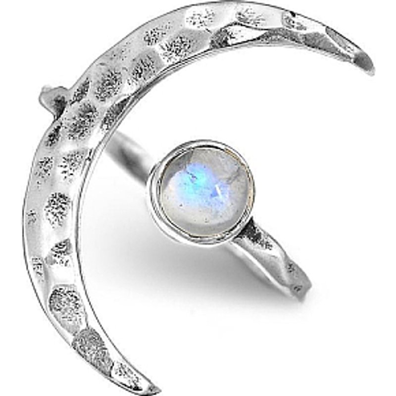 Natural Moonstone Crescent Moon Open Cuff Ring for Women — Costume Jewelry