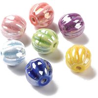 Handmade Pearlized Porcelain Beads, Pumpkin, Mixed Color, 13x12mm — Jewelry Beads
