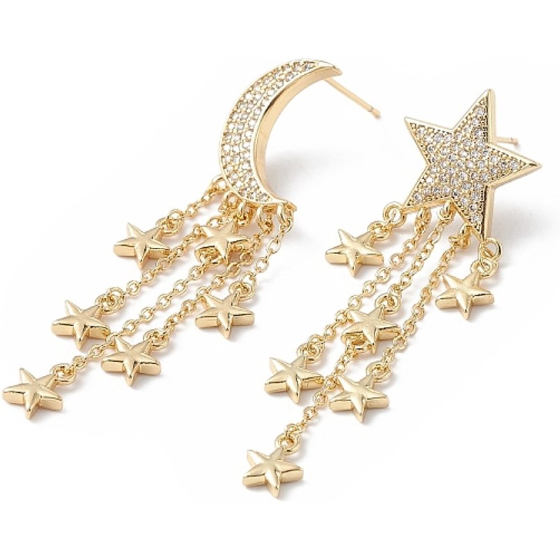 Boucles d'oreilles asymétriques Lune & Étoile en zircon cubique clair — Bijoux fantaisie
