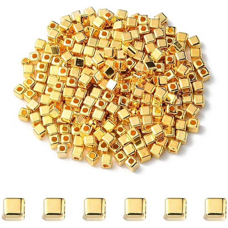 Perles en plastique CCB, cube, doré, 3x3x3mm, trou 1.2mm — Perles à bijoux