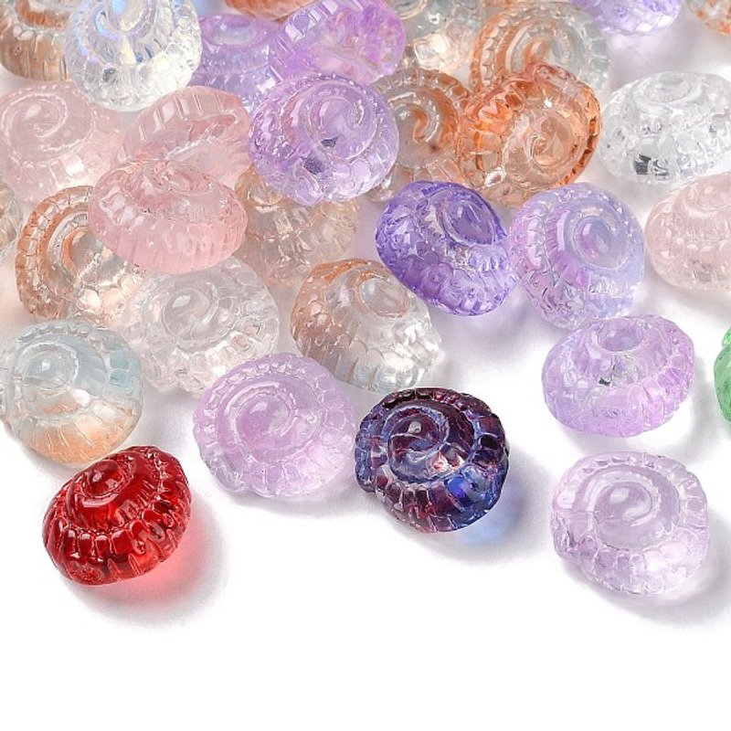 Transparent Glass Snail Beads, Mixed Colors, 14x13x9mm — Jewelry Beads