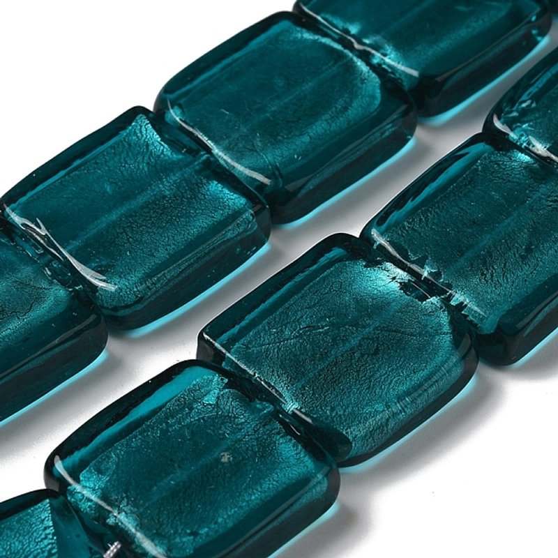 Handmade Silver Foil Lampwork Beads Strands, Square, Dark Sea Green — Jewelry Beads