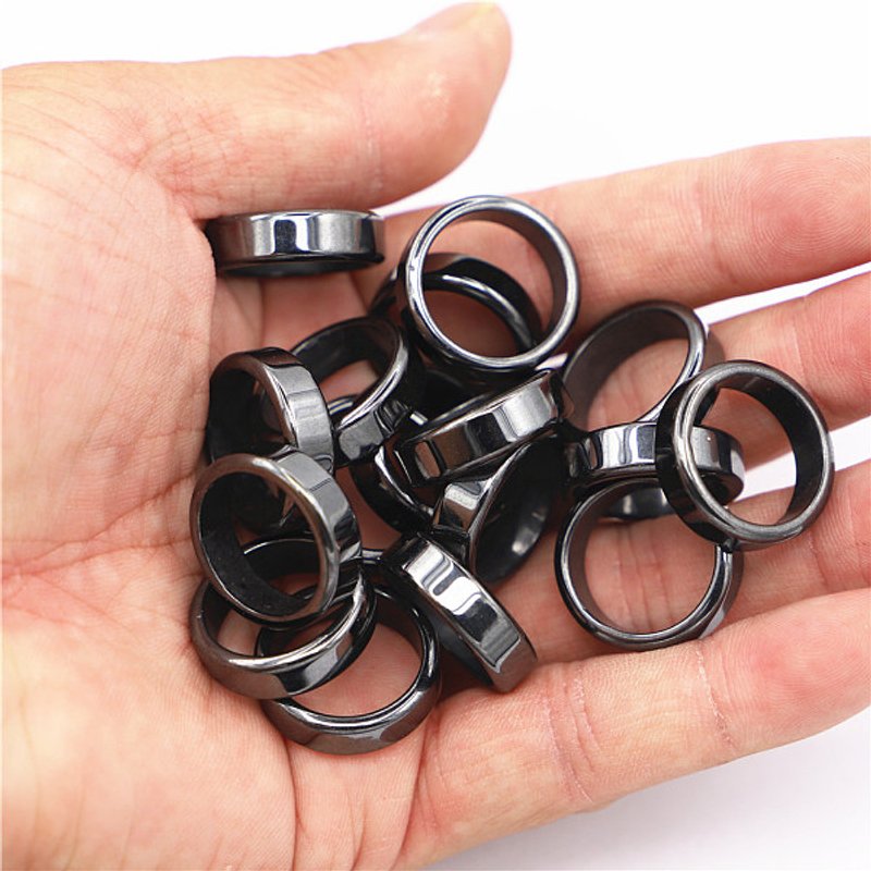 Non-Magnetic Synthetic Hematite Plain Band Ring - 18mm Diameter — Costume Jewelry