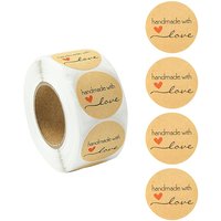 Handmade with Love Sticker Rolls, Self-Adhesive Kraft Paper, 500pcs