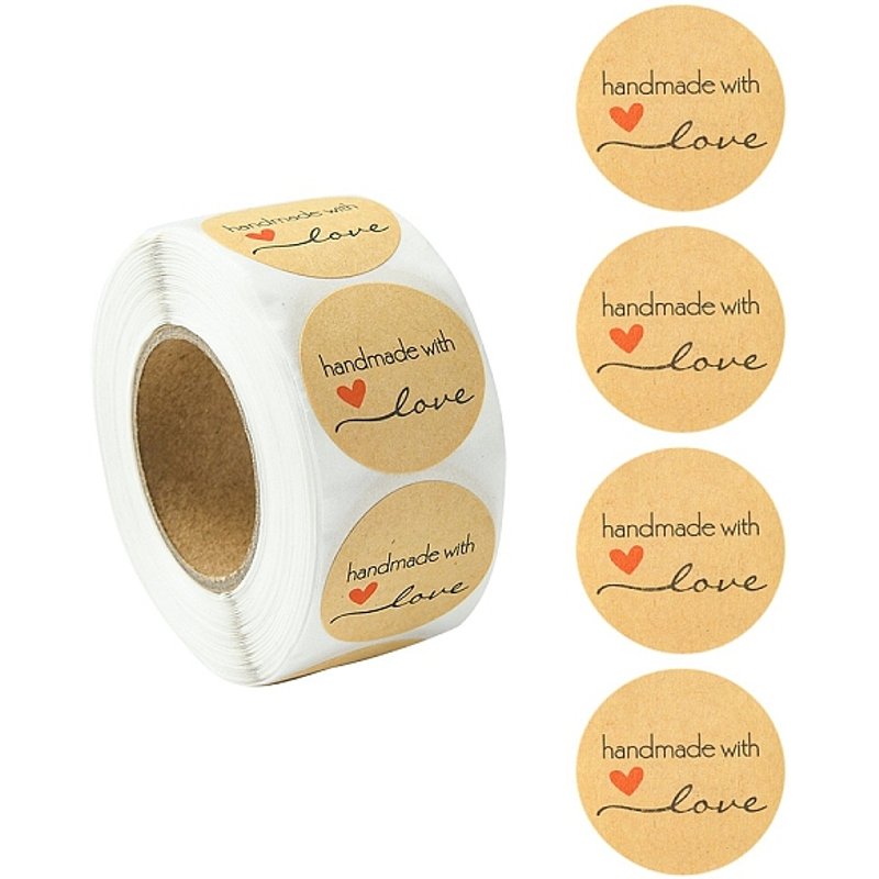 Rouleaux d'autocollants faits à la main avec amour, papier kraft autocollant, 500pcs — Outils de création de bijoux