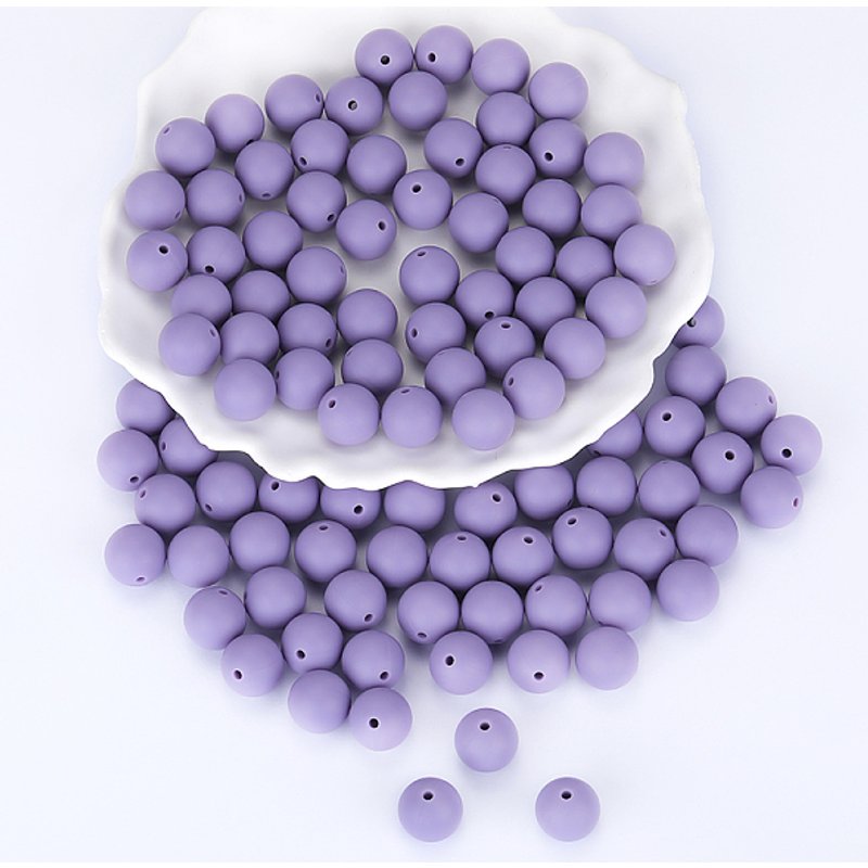 Perles Focal Rondes en Silicone, Bleu Ardoise, 15mm de Diamètre, Trou de 2mm — Perles à bijoux
