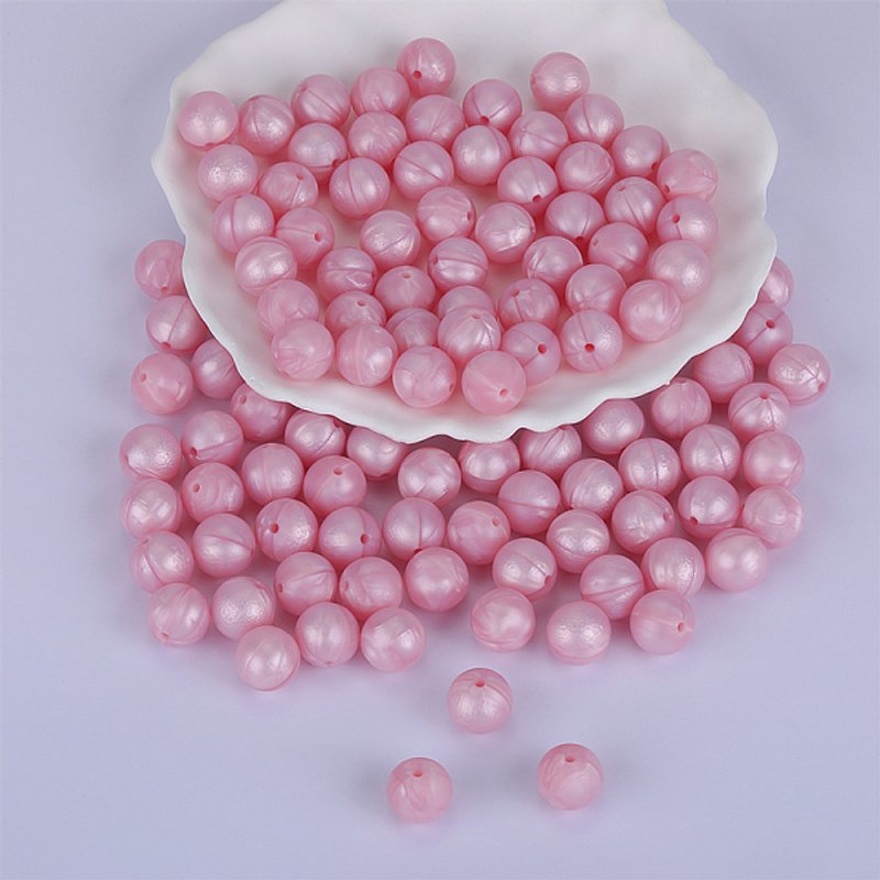 Perles Focal Rondes en Silicone, Rose Perle, 15mm de Diamètre — Perles à bijoux