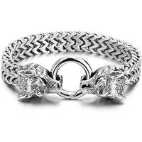 Stainless Steel Mesh Chain Bracelet with Vintage Wolf Head Clasp