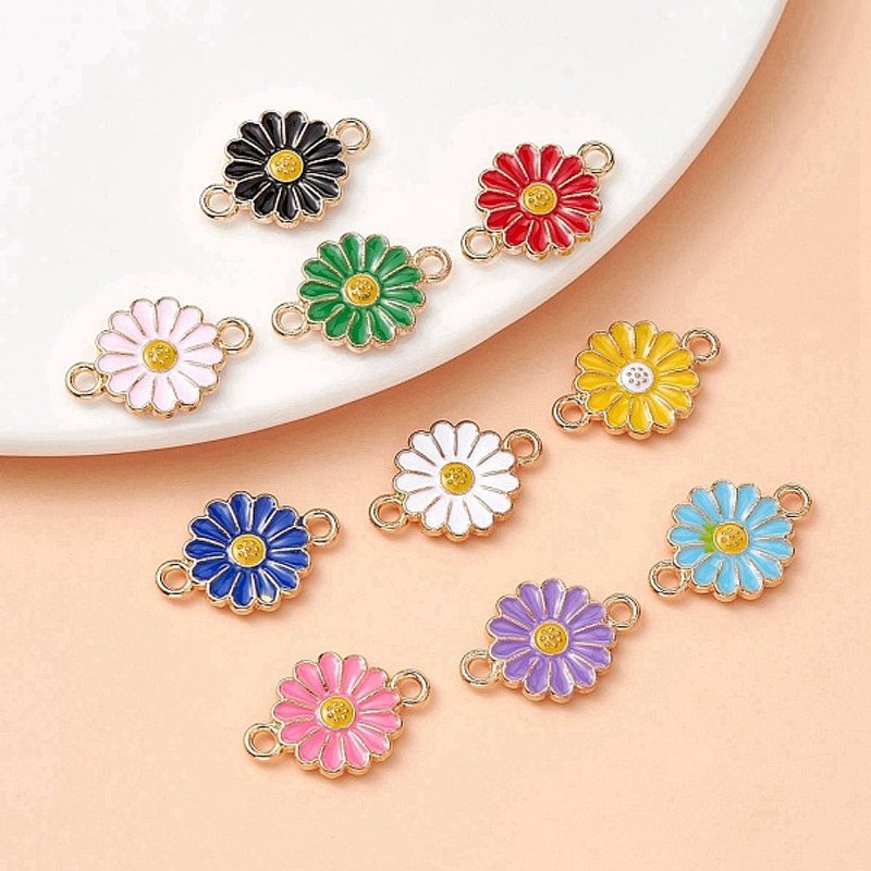 10Pcs Charms Connecteurs Tournesol en Alliage de Zinc Émaillé de 10 Couleurs — Accessoires pour bijoux