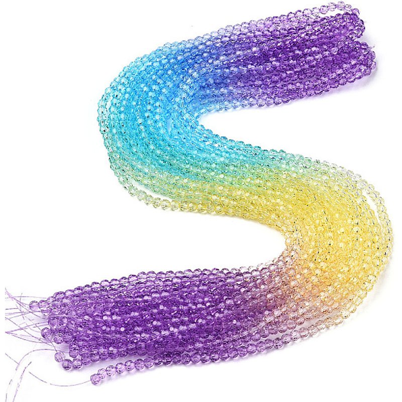 Brins de perles en verre transparent, perles rondes facettées multicolores — Perles à bijoux
