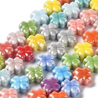 Handmade Porcelain Clover Beads Strands, Mixed Colors, 26pcs