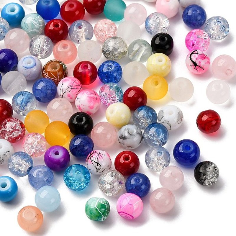 Round Glass Beads, Transparent Crackle & Frosted, Mixed Colors — Jewelry Beads
