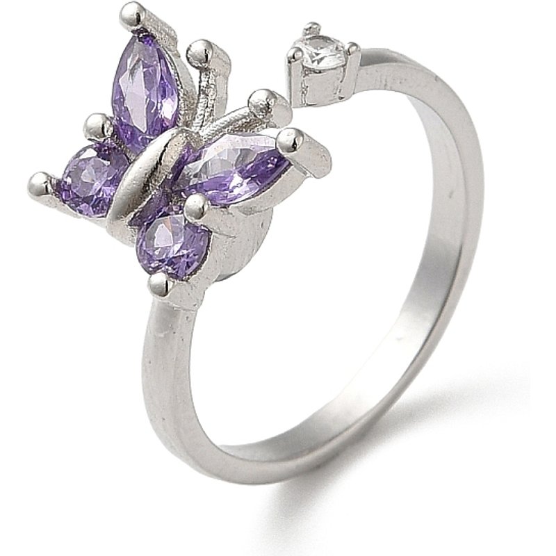 Bague ouverte en zircon cubique en forme de papillon - Anneau fidget en laiton pour soulager le stress — Bijoux fantaisie