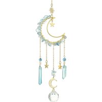 Ornements Suspendus Lune & Étoile en Laiton avec Pépites d'Aquamarine