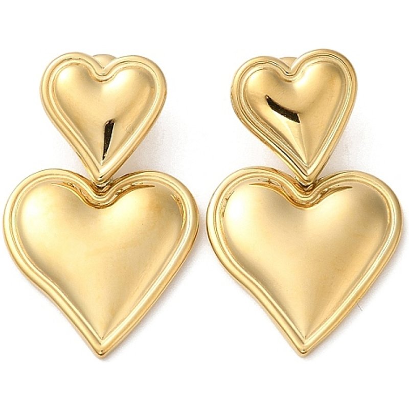 Boucles d'oreilles pendantes en acier inoxydable 304, cœur, plaqué or 18K — Bijoux fantaisie