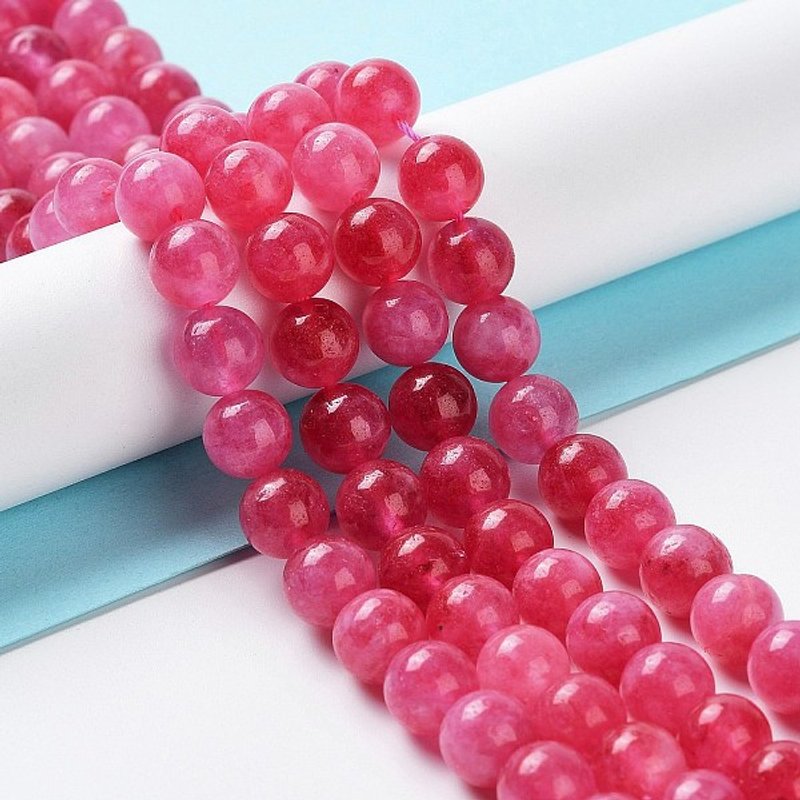 Brins de Perles de Jade Malais Teintées, Ronde, Cerise, 8mm — Perles à bijoux