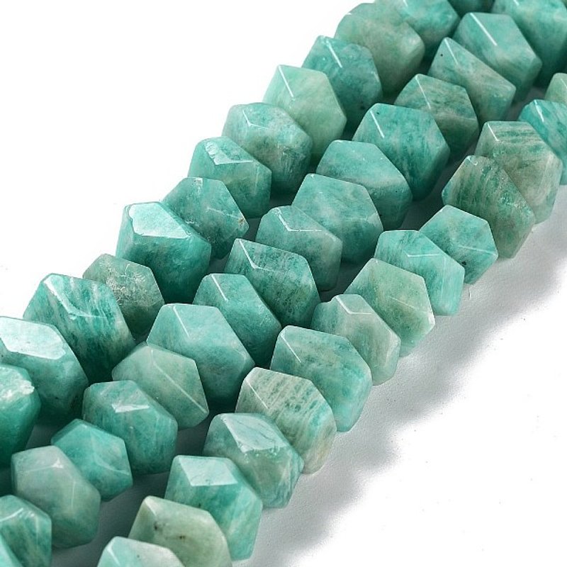 Fil de perles d'amazonite naturelle, nuggets, facettées, 6-8mm — Perles à bijoux