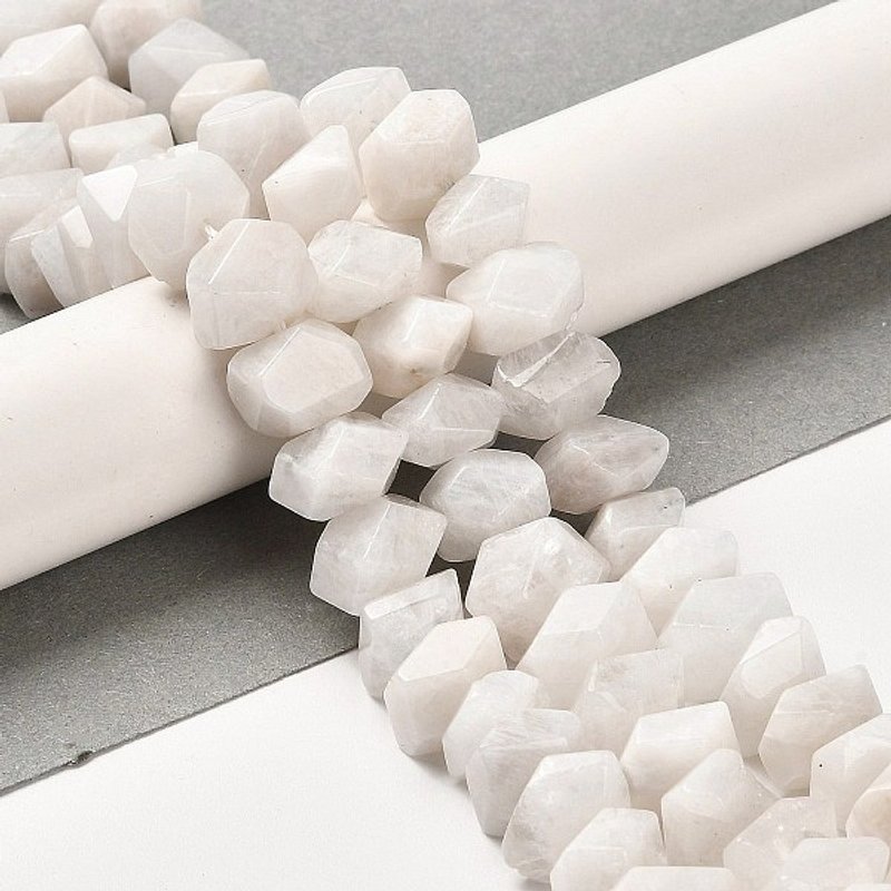 Brins de Perles de Pierre de Lune Arc-en-Ciel Naturelle, Nuggets Facettés, 22-23pcs — Perles à bijoux