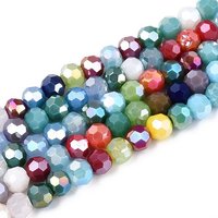 Brins de perles en verre opaque électroplaqué, rondes, couleurs mélangées, 4mm