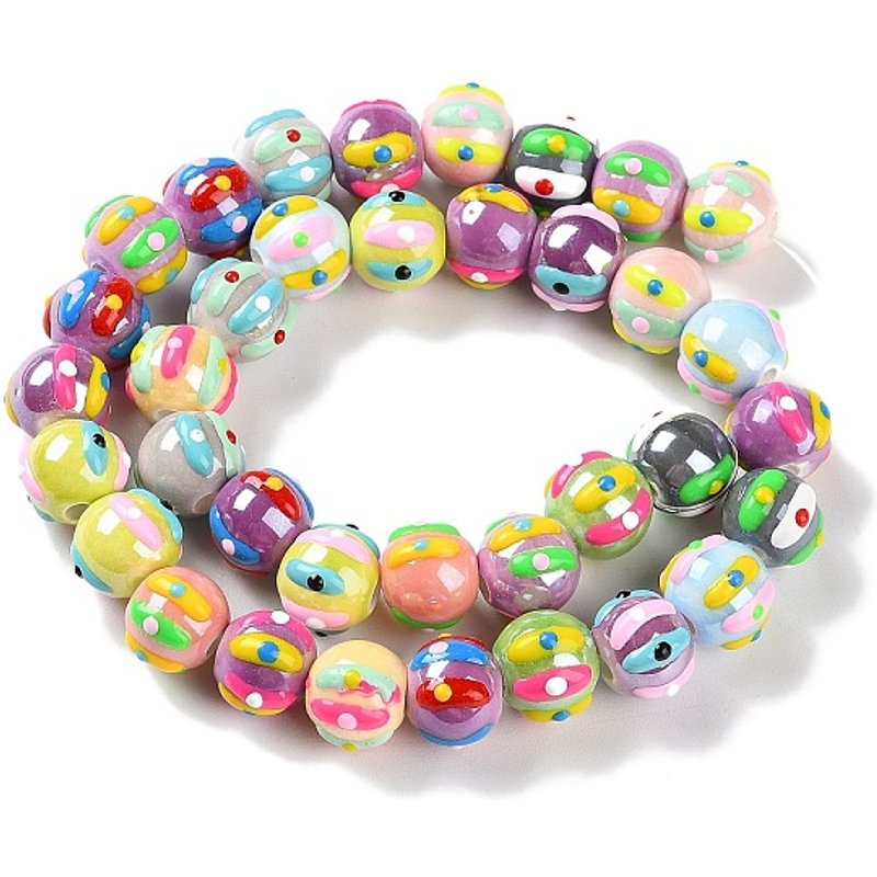 Fils de perles en porcelaine faites à la main avec émail, colorées, 35pcs — Perles à bijoux