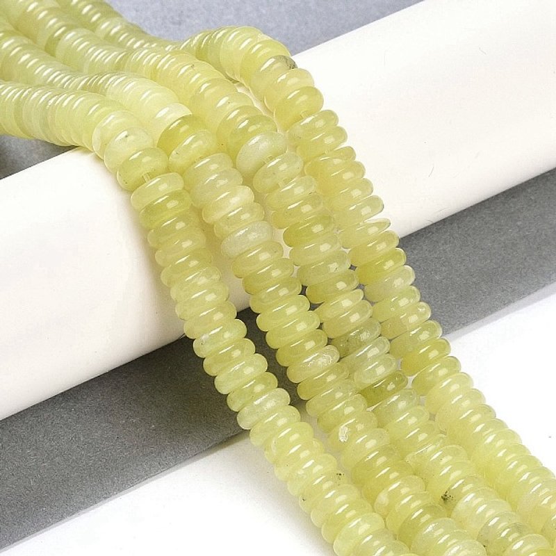 Fil de perles de jade citron naturel, rondelle, 6-6.5mm de diamètre — Perles à bijoux