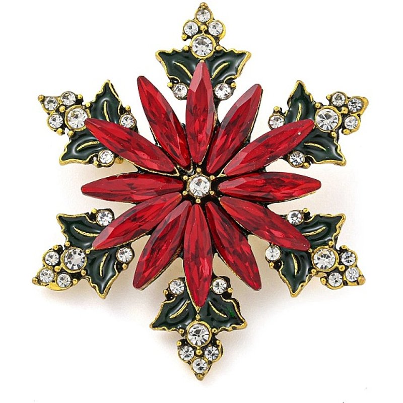 Broche en alliage de zinc doré thème Noël avec strass en forme de flocon — Broches