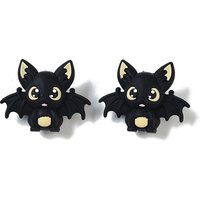 Halloween Theme Silicone Bat Beads, Black, 28.5x35.5mm