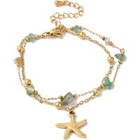 Natural Agate Multi-Strand Bracelet with Starfish Charm for Women