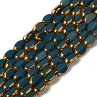 Electroplate Glass Beads Strands, Marine Blue, Half Golden Plated